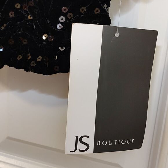 J S Boutique Sequined Quilted Stretch Velvet Special Occasion Jacket Black NWT - Picture 3 of 10